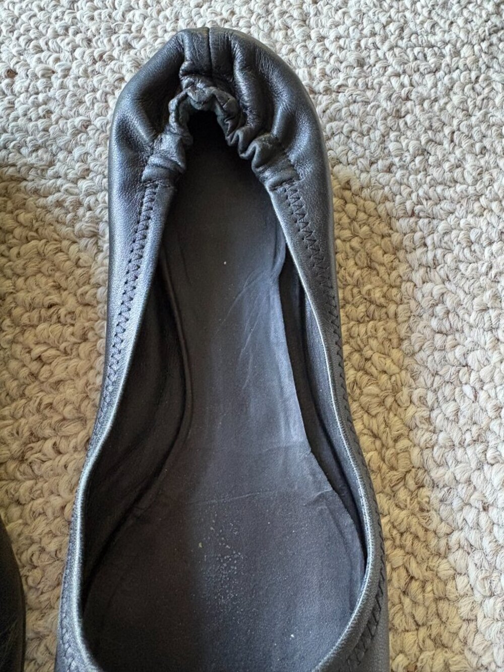 Tory Burch Reva Black Leather Ballet Flats Silver Logo Size 7–7.5 Classic - Picture 5 of 10